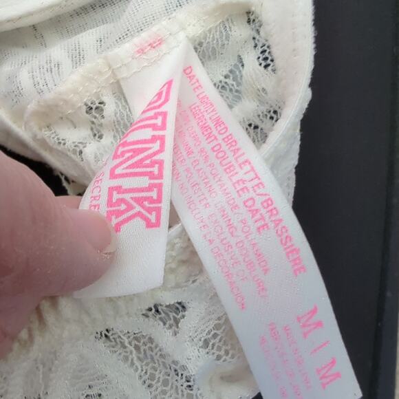 Victoria's Secret Bra PINK Date Lightly Lined Bralette Medium White Lace Push Up - Picture 4 of 5